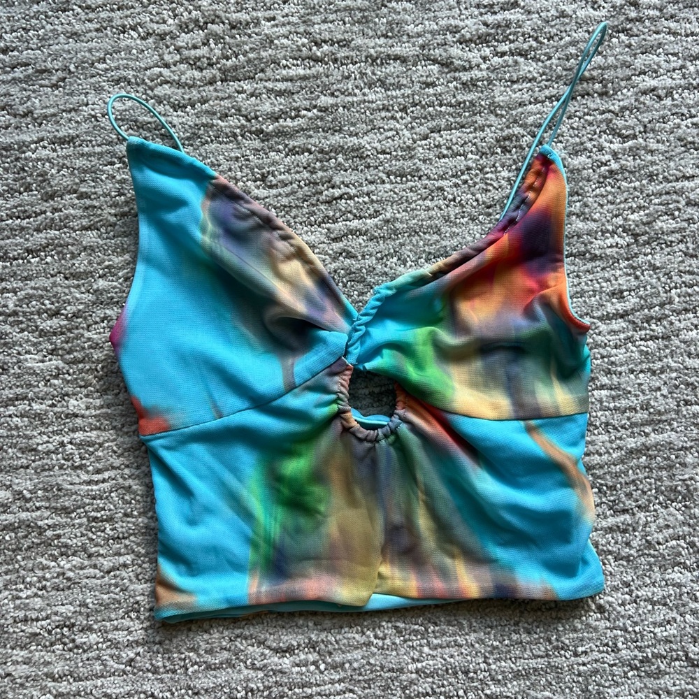 Bershka Blue Colorful Tie-Dye Top